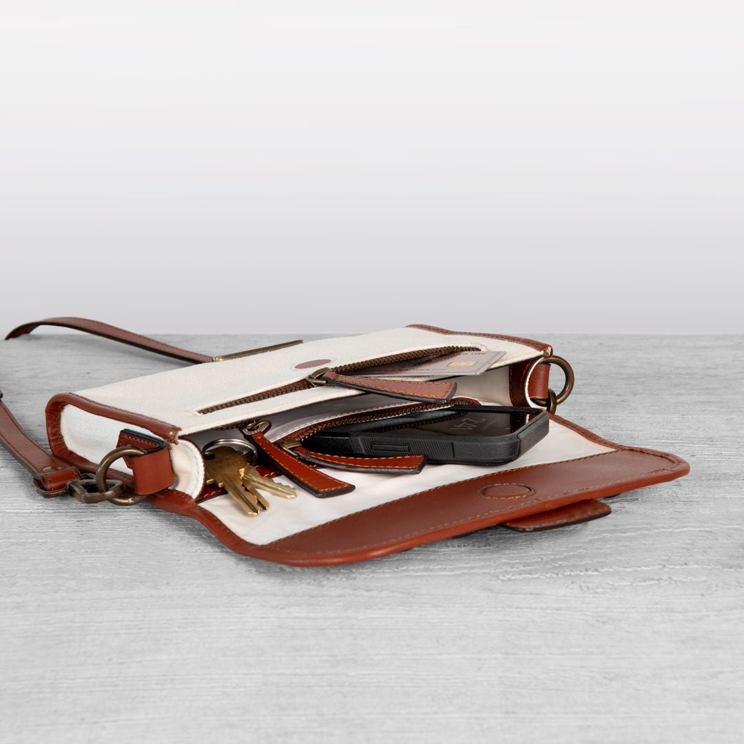 Urban Equestrian  Dalton - Horse Bit Crossbody Luxury Leather Handbag in Cognac on Ivory