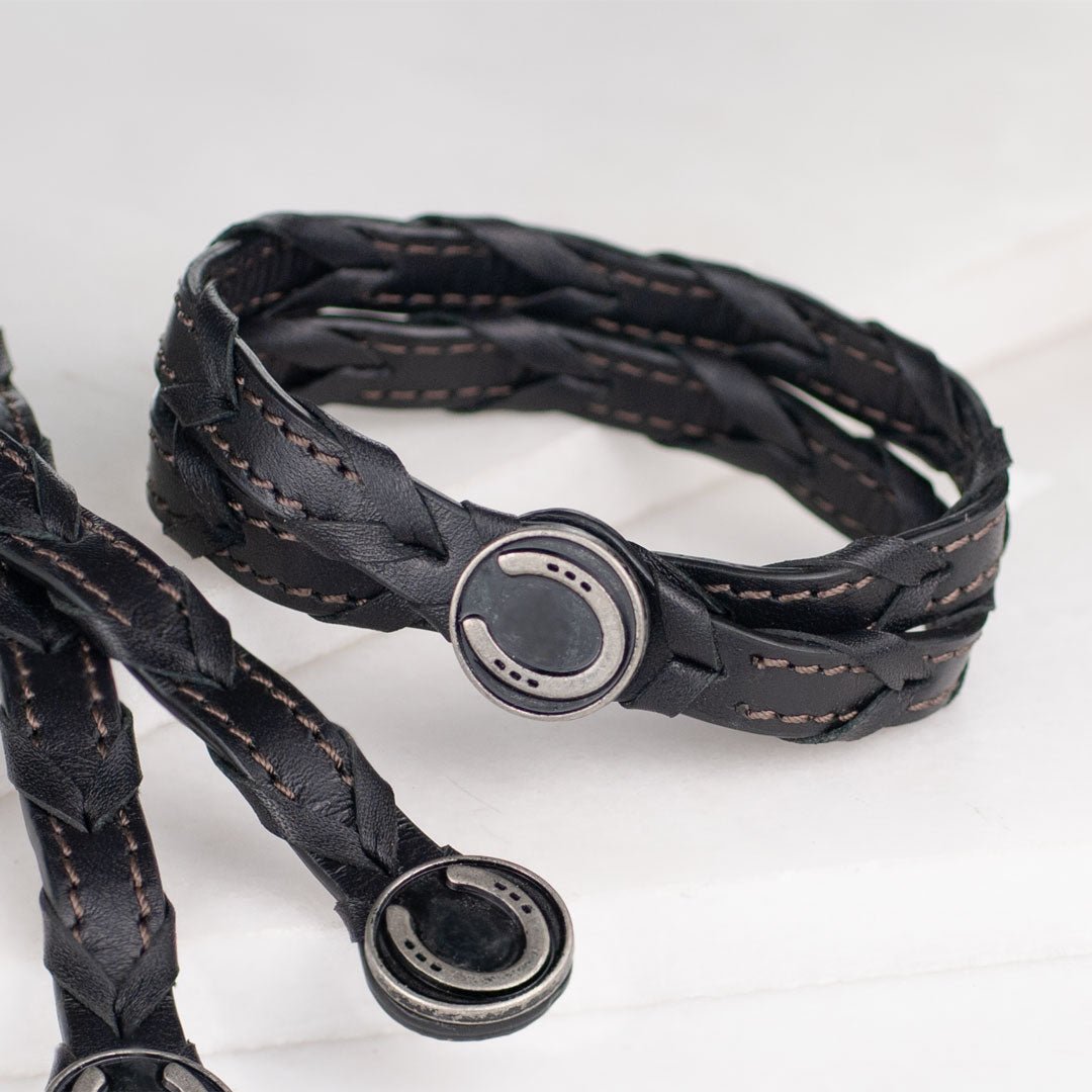 Urban Equestrian  Rialto - Double Wrap Horseshoe Snap Bracelet in Pewter