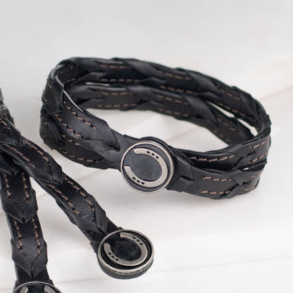 Urban Equestrian  Rialto - Double Wrap Horseshoe Snap Bracelet in Pewter