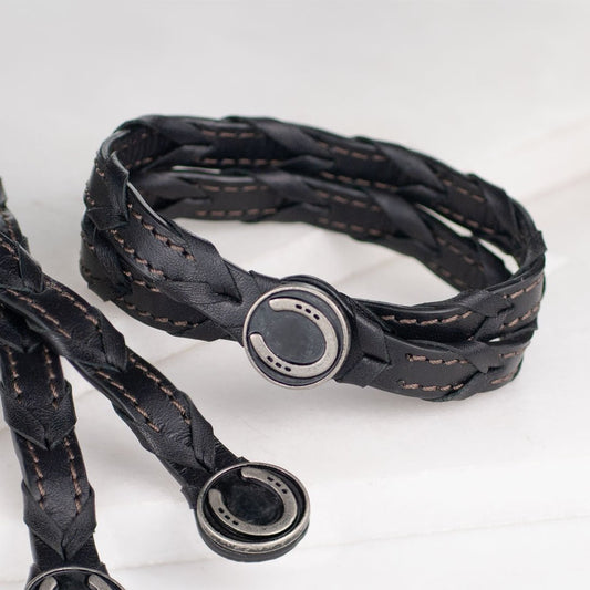 Urban Equestrian  Rialto - Double Wrap Horseshoe Snap Bracelet in Pewter