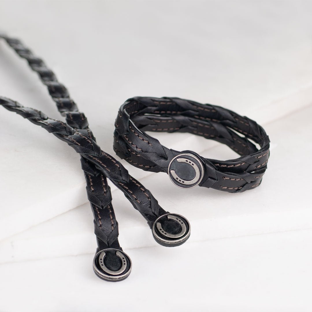Urban Equestrian  Rialto - Double Wrap Horseshoe Snap Bracelet in Pewter