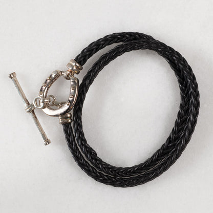Urban Equestrian  Roundup - Braided Leather Horseshoe Bracelet in Black & Silver