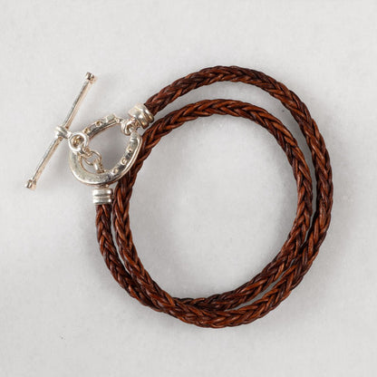 Urban Equestrian  Roundup - Braided Leather Horseshoe Bracelet in Brown & Silver