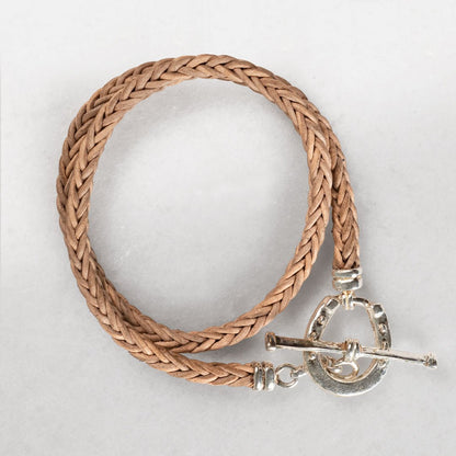Urban Equestrian  Roundup - Braided Leather Horseshoe Bracelet in Natural & Silver