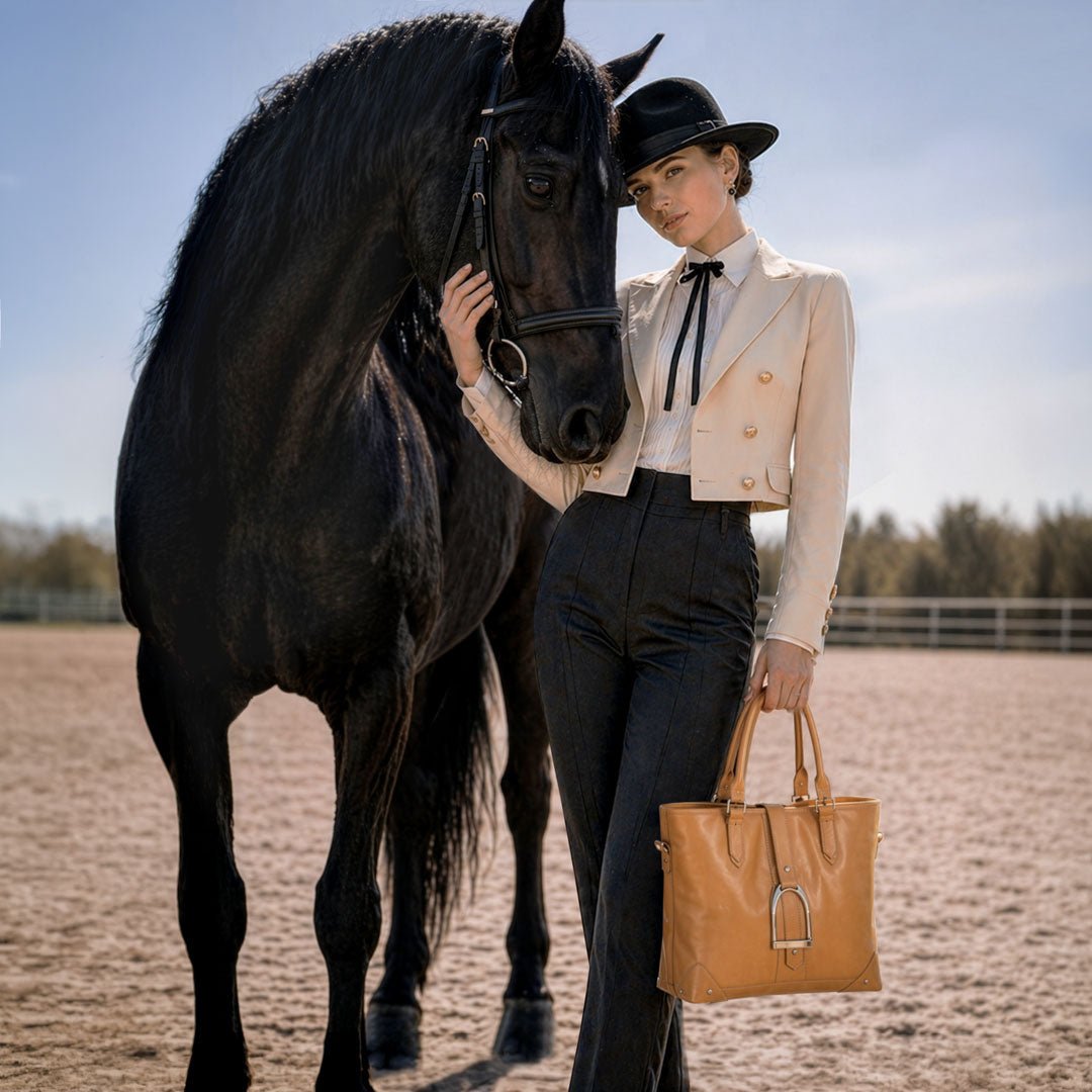 Urban Equestrian  Signature - Riding Stirrup Tote Luxury Leather Handbag in Caramel