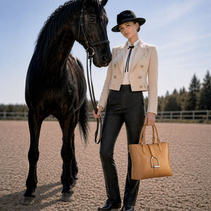 Urban Equestrian  Signature - Riding Stirrup Tote Luxury Leather Handbag in Caramel