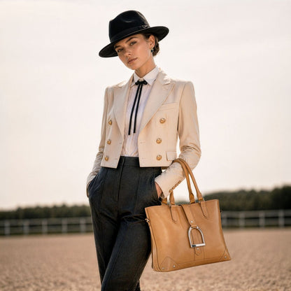 Urban Equestrian  Signature - Riding Stirrup Tote Luxury Leather Handbag in Caramel