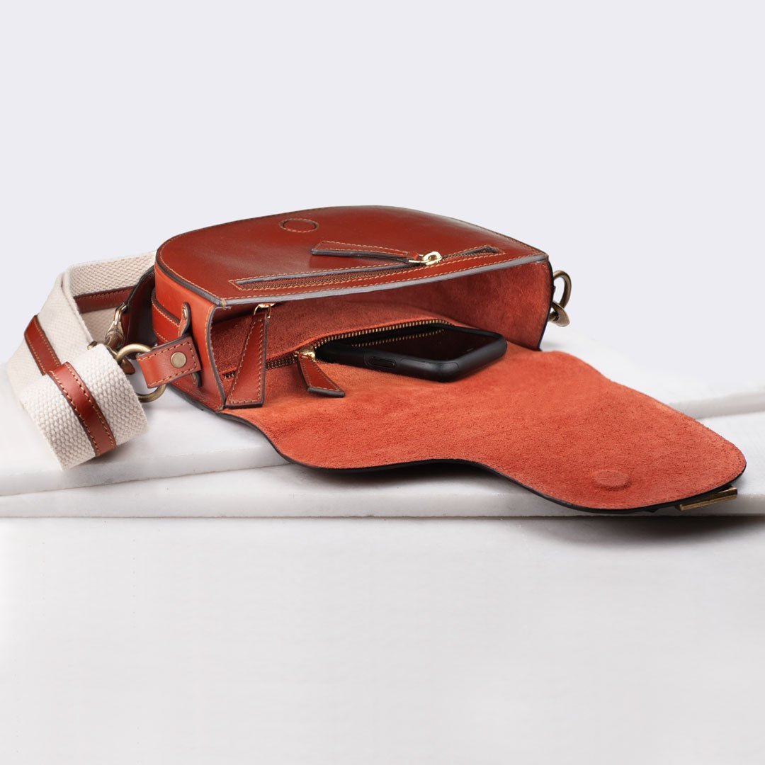 Urban Equestrian  Signature Saddle Bag - Luxury Leather Handbag in Cognac