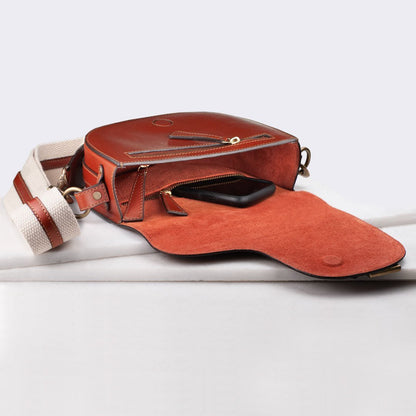 Urban Equestrian  Signature Saddle Bag - Luxury Leather Handbag in Cognac