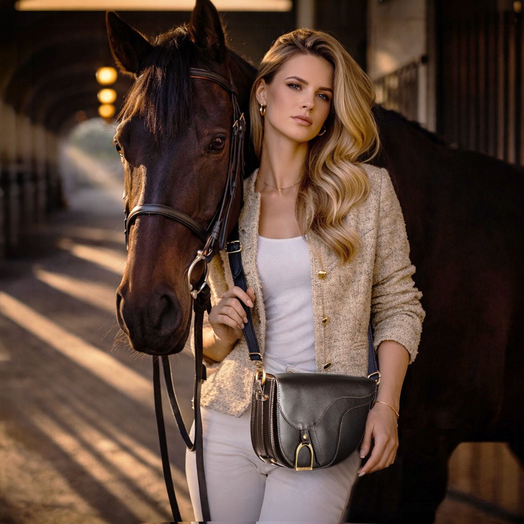 Urban Equestrian  Signature Saddle Bag - Luxury Leather Handbag in Black