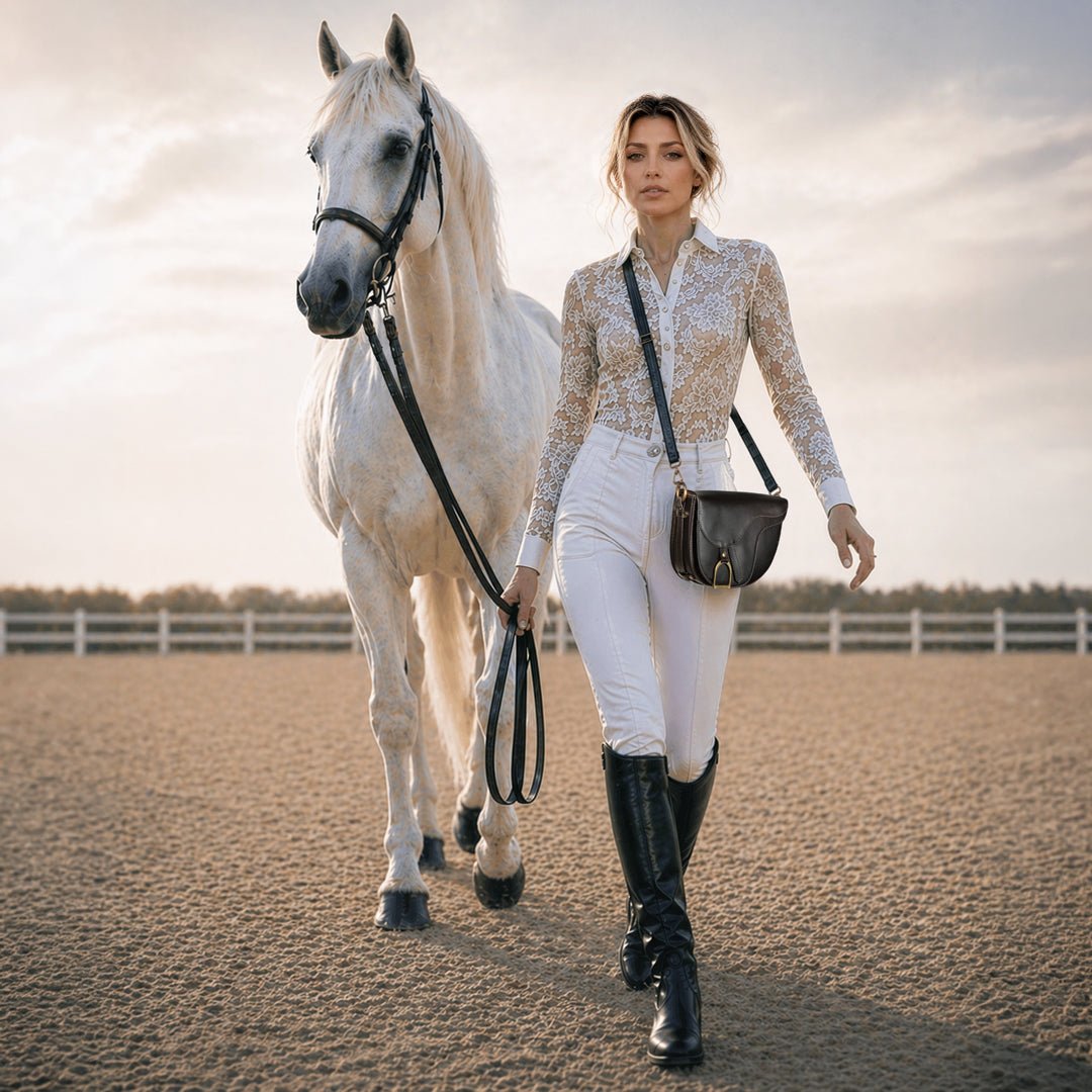Urban Equestrian  Signature Saddle Bag - Luxury Leather Handbag in Black