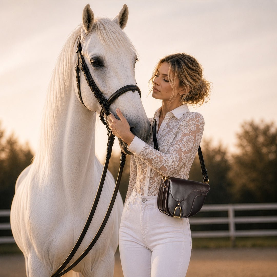 Urban Equestrian  Signature Saddle Bag - Luxury Leather Handbag in Black