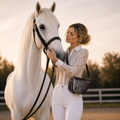 Urban Equestrian  Signature Saddle Bag - Luxury Leather Handbag in Black