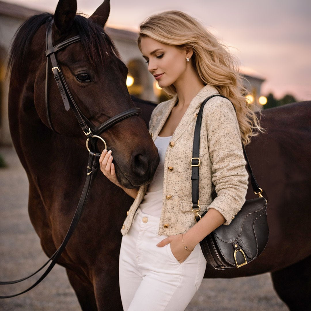 Urban Equestrian  Signature Saddle Bag - Luxury Leather Handbag in Black