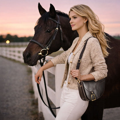 Urban Equestrian  Signature Saddle Bag - Luxury Leather Handbag in Black
