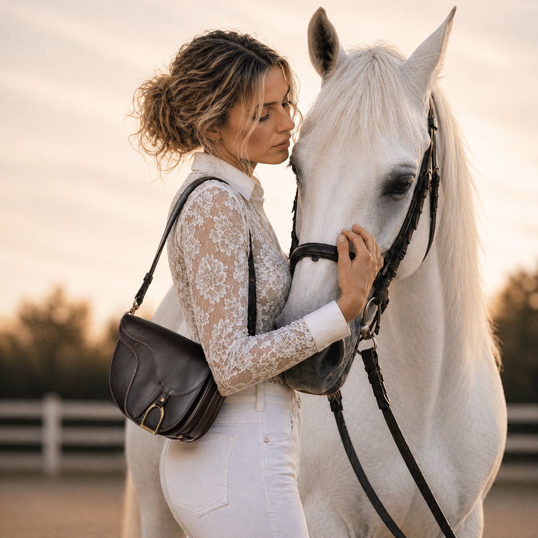 Urban Equestrian  Signature Saddle Bag - Luxury Leather Handbag in Black