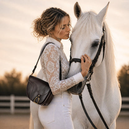 Urban Equestrian  Signature Saddle Bag - Luxury Leather Handbag in Black