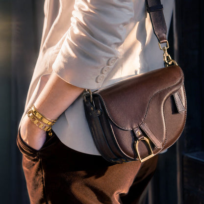 Urban Equestrian  Signature Saddle Bag - Luxury Leather Handbag in Deep Brown