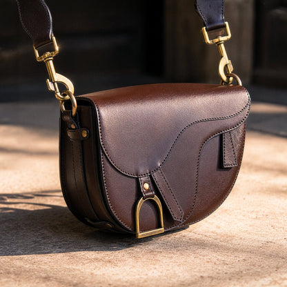 Urban Equestrian  Signature Saddle Bag - Luxury Leather Handbag in Deep Brown