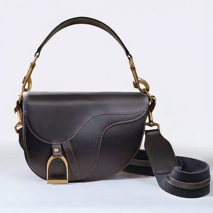 Urban Equestrian  Signature Saddle Bag - Luxury Leather Handbag in Black