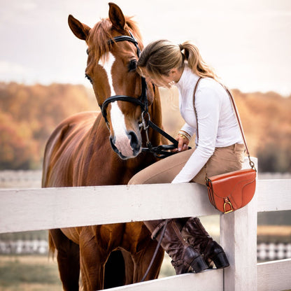 Urban Equestrian  Signature Saddle Bag - Luxury Leather Handbag in Cognac
