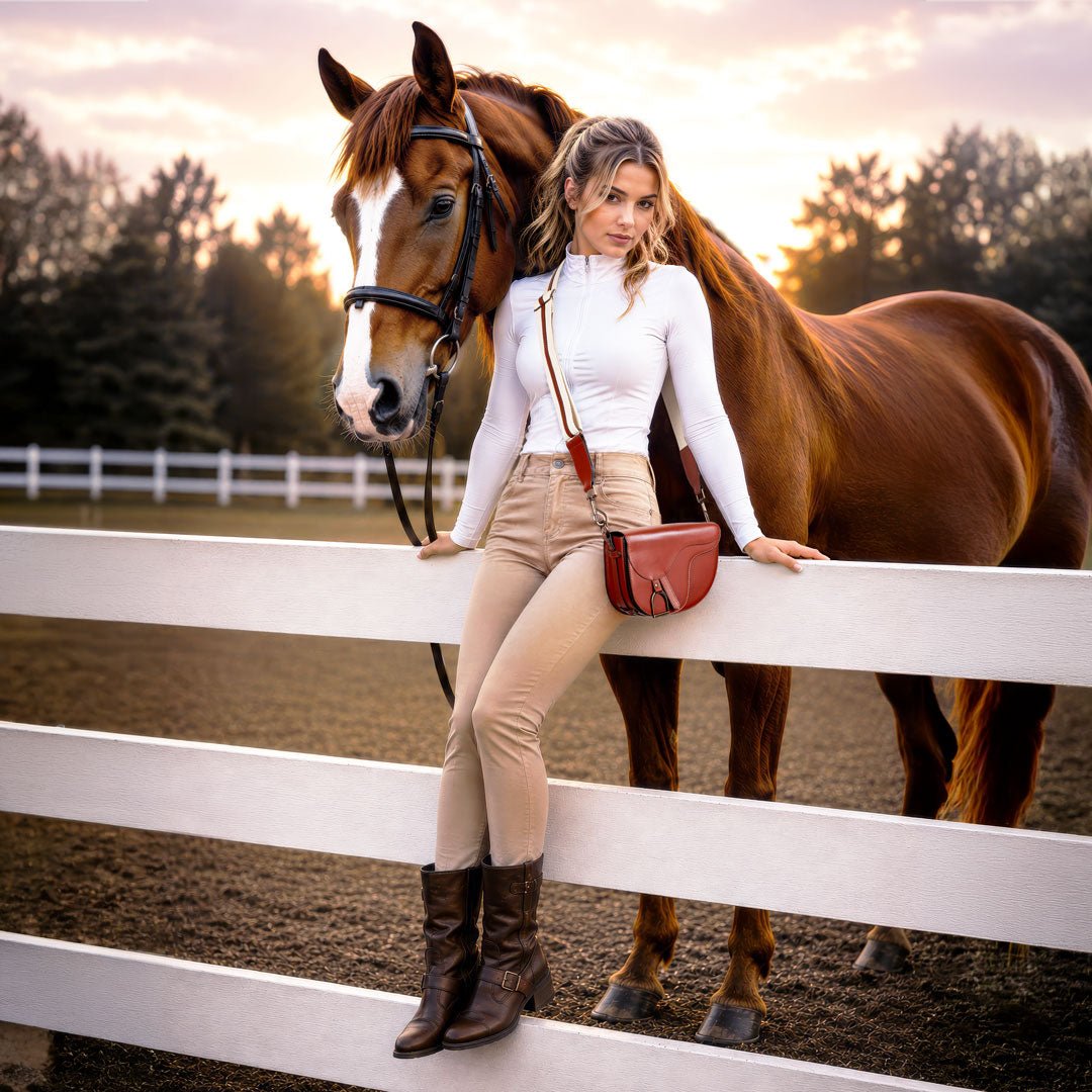 Urban Equestrian  Signature Saddle Bag - Luxury Leather Handbag in Cognac