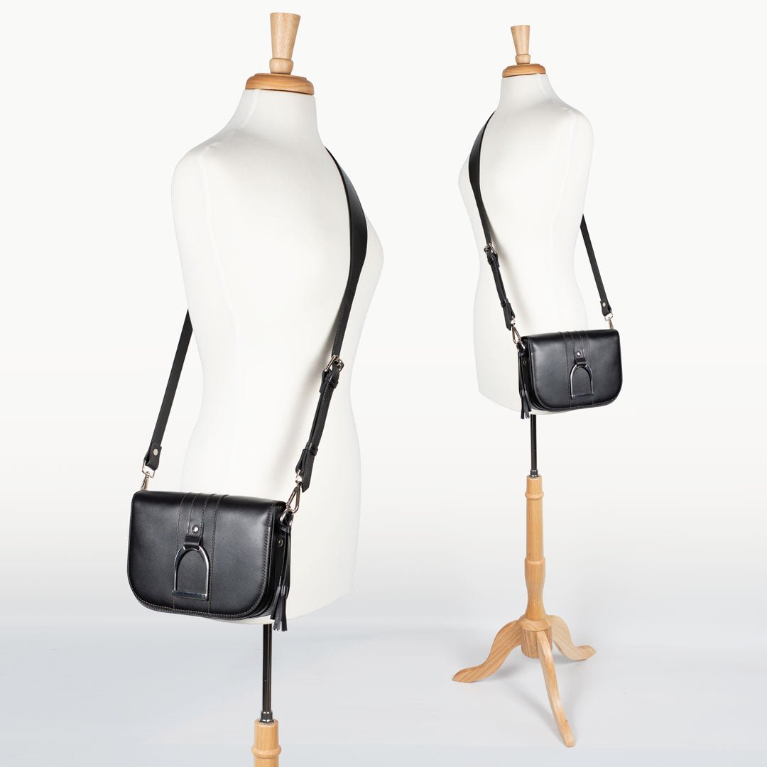 Urban Equestrian  Signature Stirrup - Riding Stirrup Crossbody Luxury Leather Handbag in Black