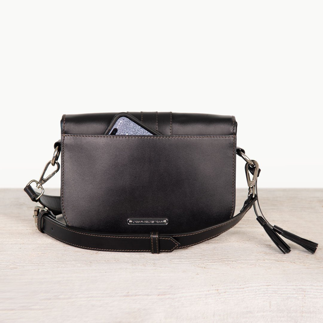 Urban Equestrian  Signature Stirrup - Riding Stirrup Crossbody Luxury Leather Handbag in Black