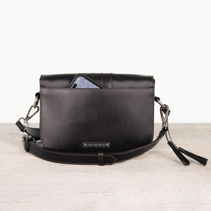 Urban Equestrian  Signature Stirrup - Riding Stirrup Crossbody Luxury Leather Handbag in Black