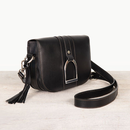 Urban Equestrian  Signature Stirrup - Riding Stirrup Crossbody Luxury Leather Handbag in Black