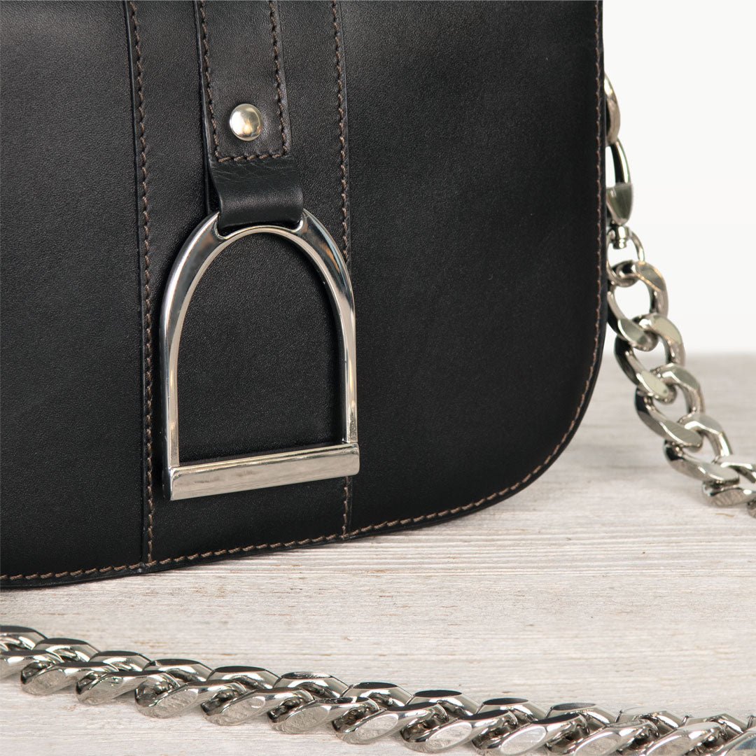 Urban Equestrian  Signature Stirrup - Riding Stirrup Crossbody Luxury Leather Handbag in Black