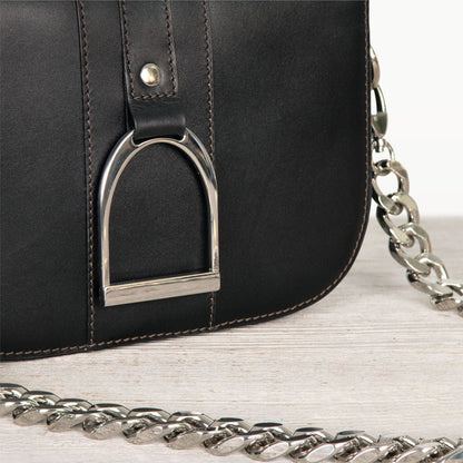 Urban Equestrian  Signature Stirrup - Riding Stirrup Crossbody Luxury Leather Handbag in Black