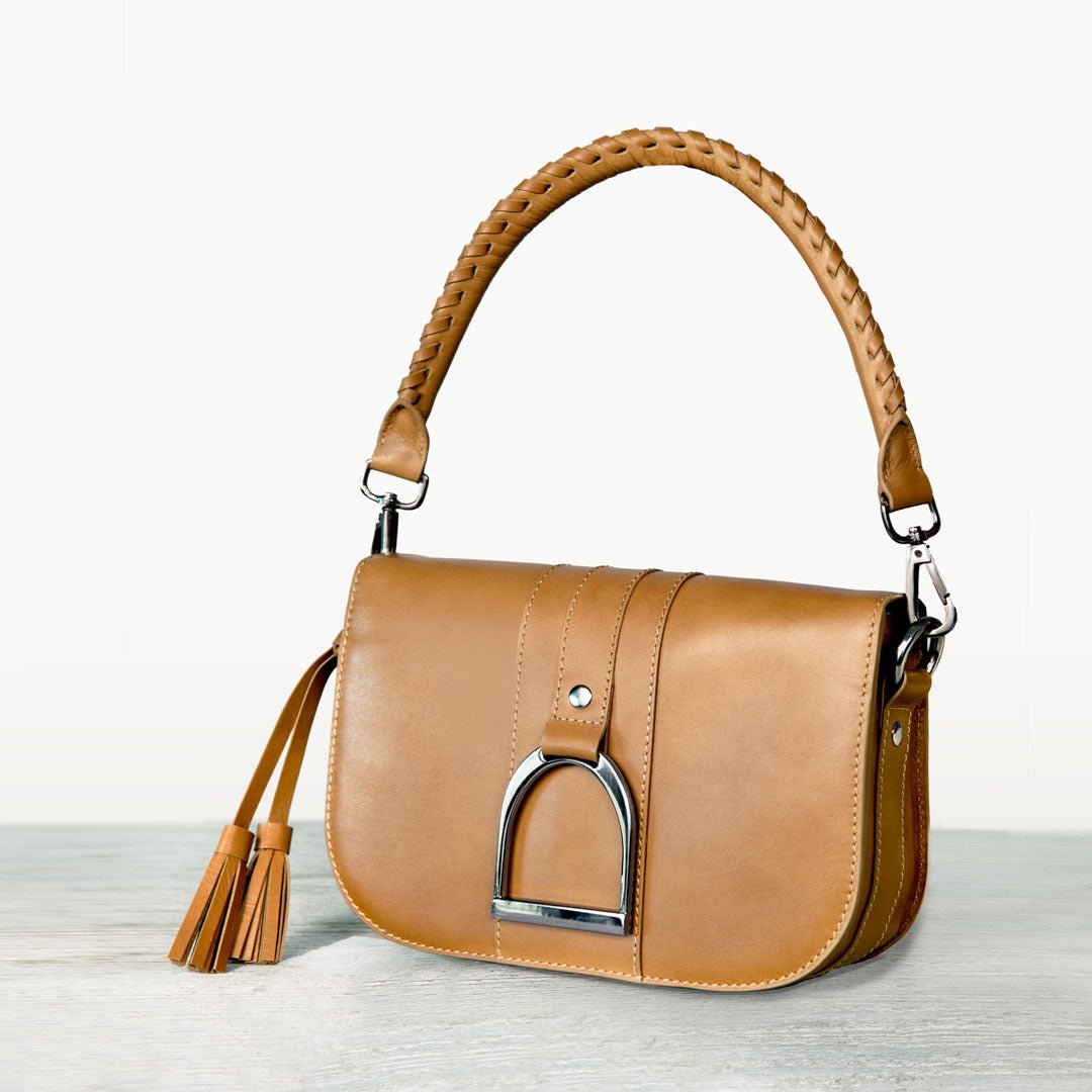 Urban Equestrian  Signature Stirrup - Riding Stirrup Crossbody Luxury Leather Handbag in Caramel