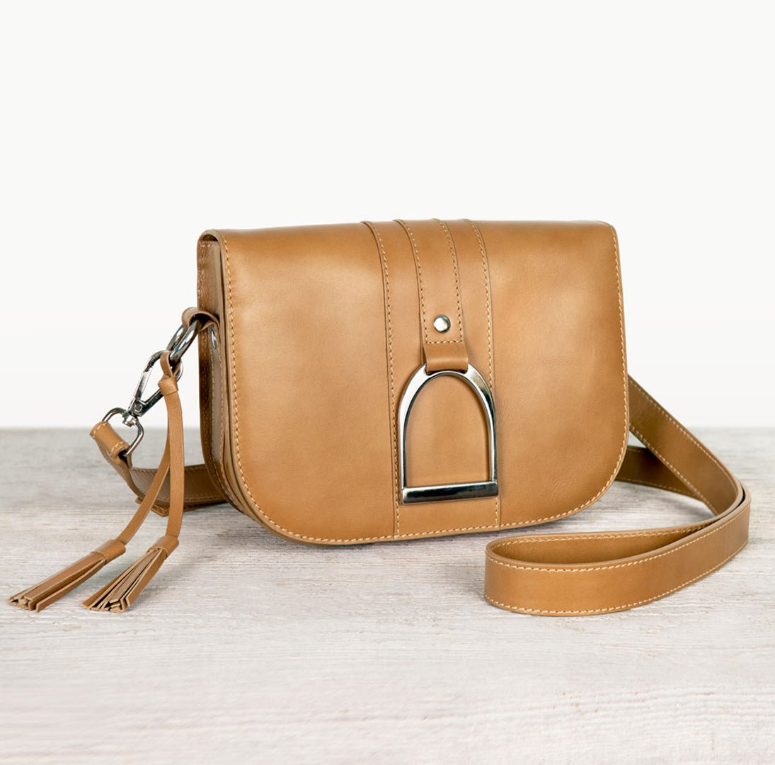 Urban Equestrian  Signature Stirrup - Riding Stirrup Crossbody Luxury Leather Handbag in Caramel