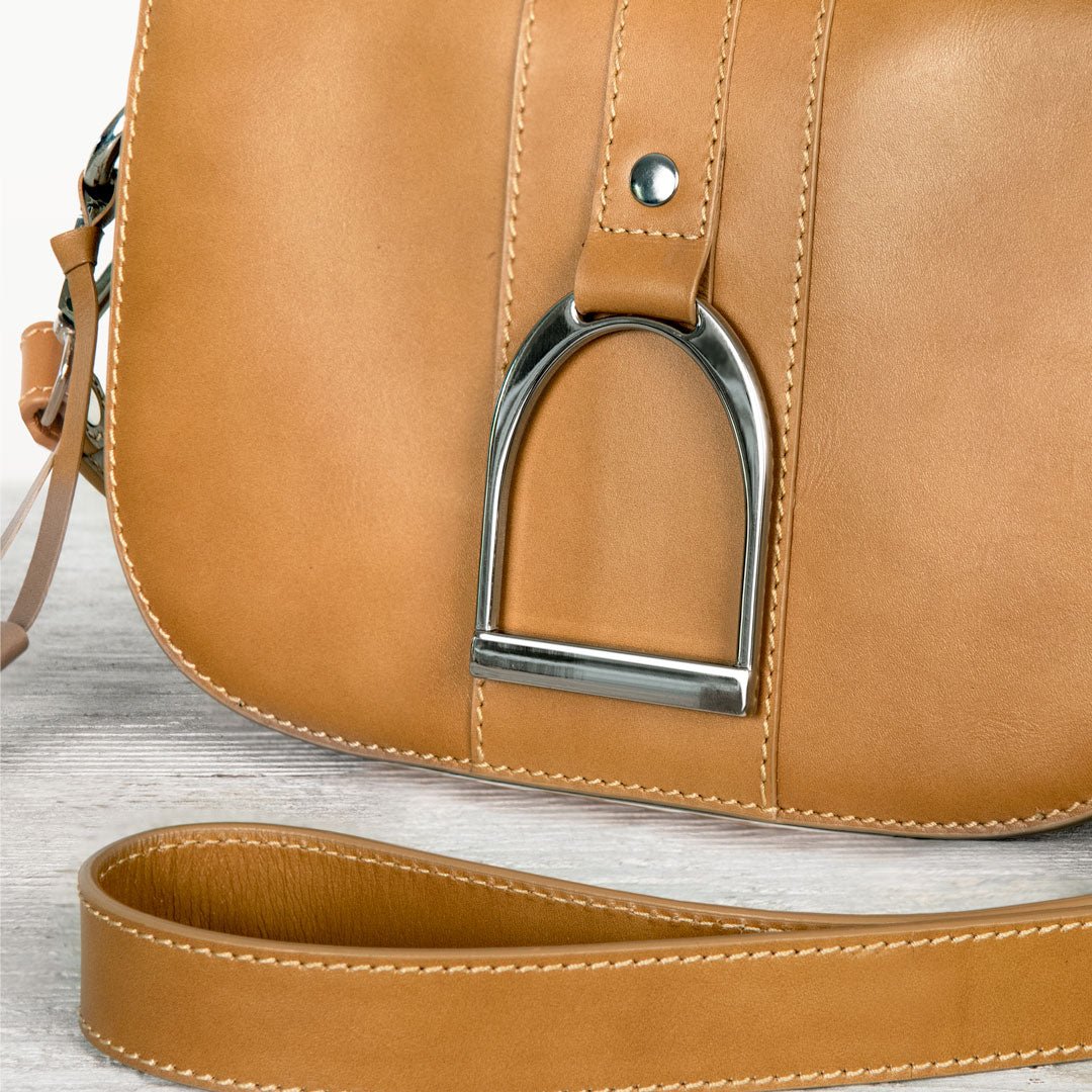 Urban Equestrian  Signature Stirrup - Riding Stirrup Crossbody Luxury Leather Handbag in Caramel