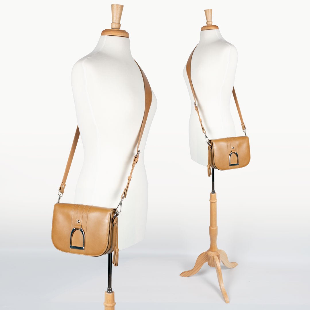 Urban Equestrian  Signature Stirrup - Riding Stirrup Crossbody Luxury Leather Handbag in Caramel