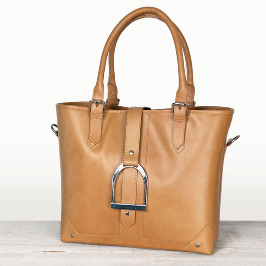 Urban Equestrian  Signature - Riding Stirrup Tote Luxury Leather Handbag in Caramel