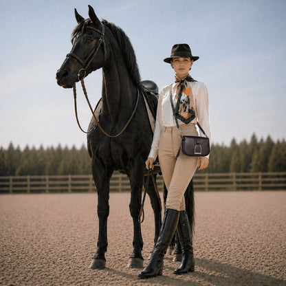 Urban Equestrian  Signature Stirrup - Riding Stirrup Crossbody Luxury Leather Handbag in Black