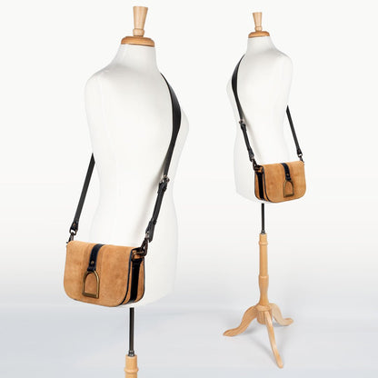 Urban Equestrian  Signature Stirrup - Riding Stirrup Crossbody Luxury Leather Handbag in Black on Chestnut