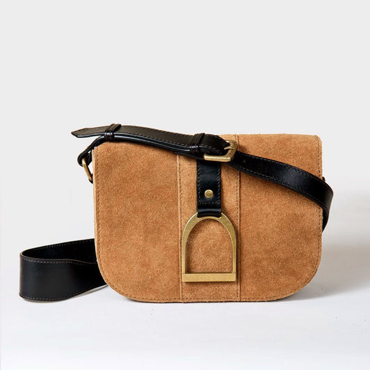 Urban Equestrian  Signature Stirrup - Riding Stirrup Crossbody Luxury Leather Handbag in Black on Chestnut