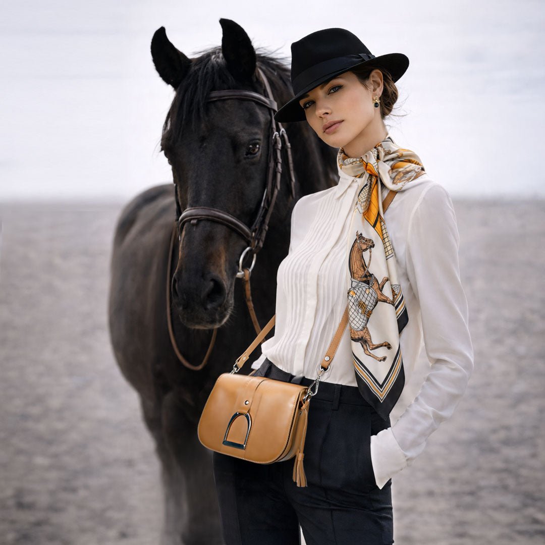 Urban Equestrian  Signature Stirrup - Riding Stirrup Crossbody Luxury Leather Handbag in Caramel