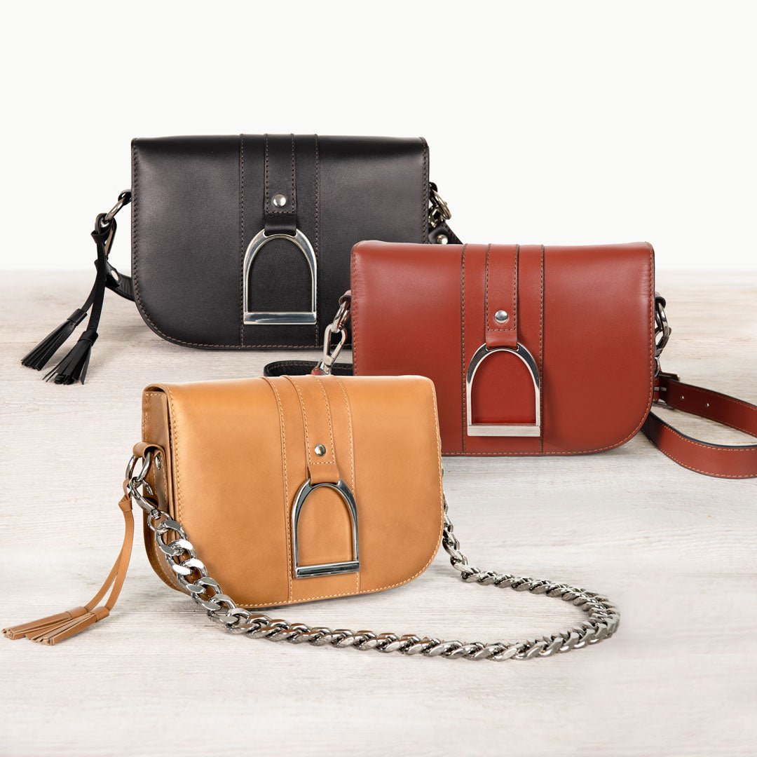Urban Equestrian  Signature Stirrup - Riding Stirrup Crossbody Luxury Leather Handbag in Caramel