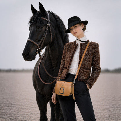 Urban Equestrian  Signature Stirrup - Riding Stirrup Crossbody Luxury Leather Handbag in Caramel