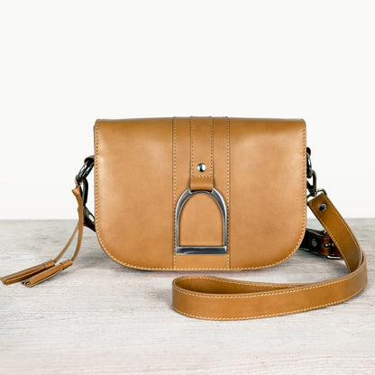 Urban Equestrian  Signature Stirrup - Riding Stirrup Crossbody Luxury Leather Handbag in Caramel