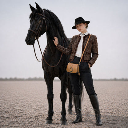 Urban Equestrian  Signature Stirrup - Riding Stirrup Crossbody Luxury Leather Handbag in Caramel