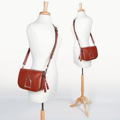 Urban Equestrian  Signature Stirrup - Riding Stirrup Crossbody Luxury Leather Handbag in Cognac