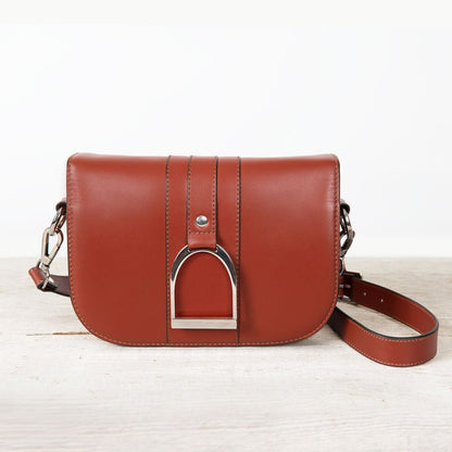 Urban Equestrian  Signature Stirrup - Riding Stirrup Crossbody Luxury Leather Handbag in Cognac