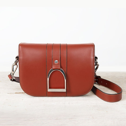 Urban Equestrian  Signature Stirrup - Riding Stirrup Crossbody Luxury Leather Handbag in Cognac