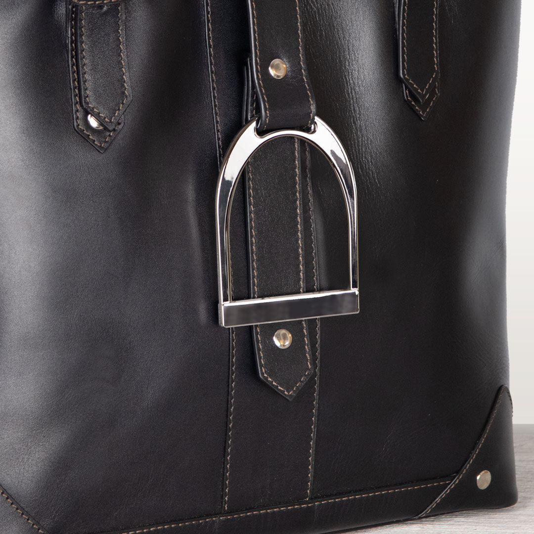 Urban Equestrian  Signature - Riding Stirrup Tote Luxury Leather Handbag in Black