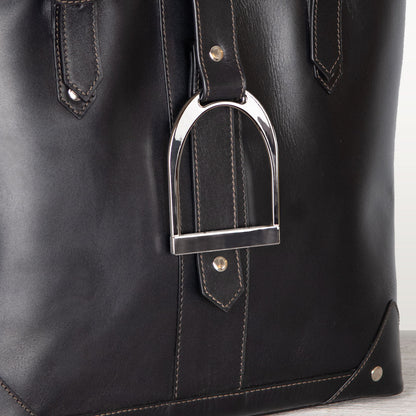 Urban Equestrian  Signature - Riding Stirrup Tote Luxury Leather Handbag in Black